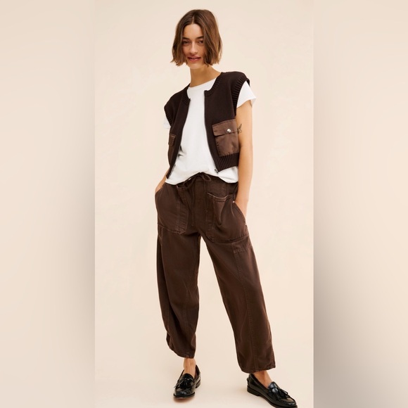Free People Silverton Pull On Barrel Jeans Size M Brown Cargo Boho Lagenlook - Picture 6 of 10